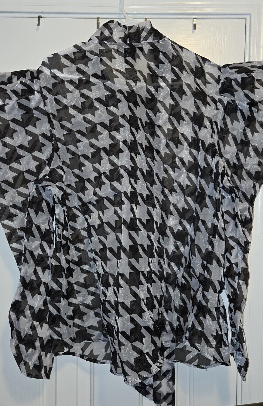 Ashley Stewart Black & White Houndstooth Tie-Neck Blouse - Picture 2 of 9